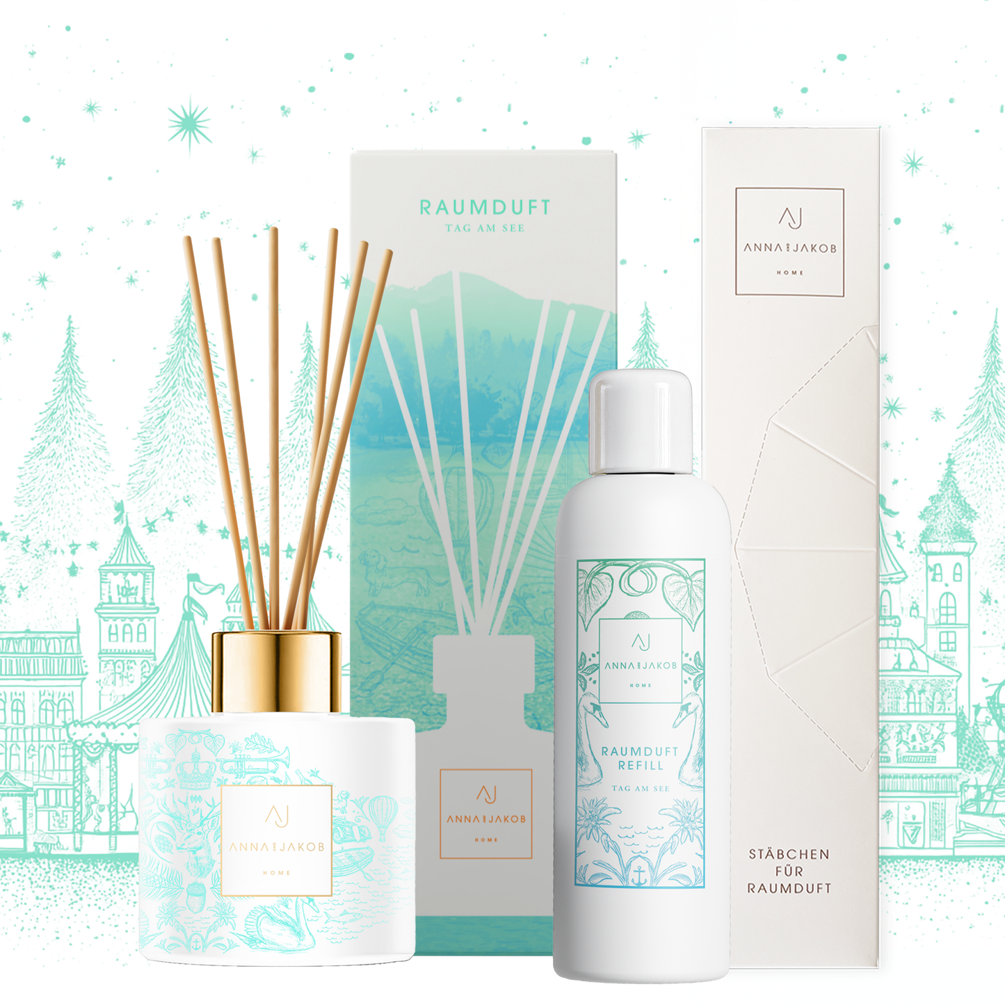 Geschenkset TAG AM SEE · Raumduft mit 400ml Refill & Ersatz-Stäbchen